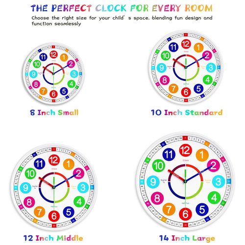 lanktoo Kids Wall Clock - Non-Ticking, Battery-Operated Time Teaching Clock for Kids, Ideal for Children’s Bedrooms, Playrooms, and Stylish Home Décor – White, 8 Inch