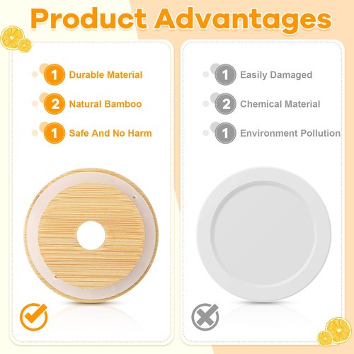 Cunhill 80 Pieces 70mm Bamboo Jar Lids Bulk with Straw Hole for Glass Cups Reusable Mason 2.76 Inch Wooden Lids with Silicone Ring for Beer Can Cups Regular Mouth Drinking Jars