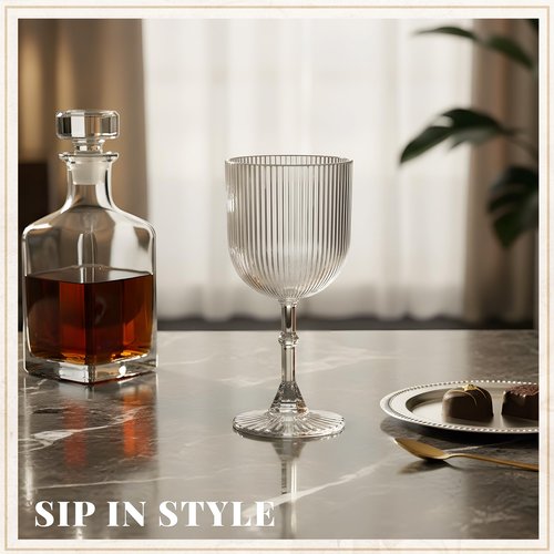 LEYIQU Plastic Wine Glasses 9oz Set, Ribbed Vintage Goblets Unbreakable Reusable BPA-Free Stemmed Drinking Glasses for Parties, Weddings & Events (Clear, 24pcs)