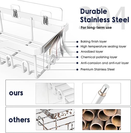 NESOMI Shower Caddy - Rustproof Stainless Steel Organizer with Large Capacity | 7-Pack No-Drill Rack