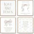 LARTSFRO Coquette Beige Bow Wall Art Decor - Inspirational Christian Posters for Teen Girls | Set of 4, 10x10 Inch (Unframed)