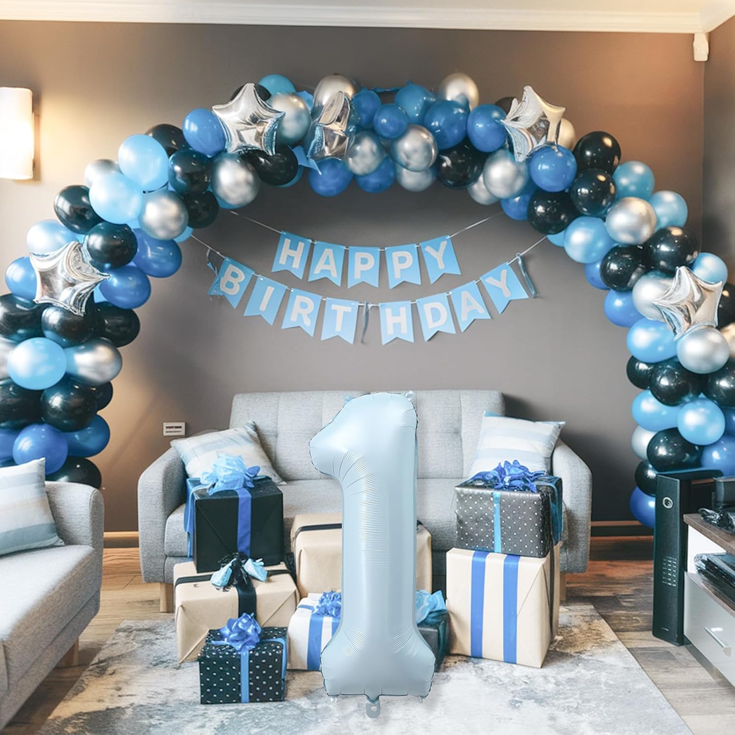 Skiennix Big Number 1 Balloon - Light Matte Sky Blue Foil 40 Inch Mylar Decor for 1st Birthday & Baby Shower