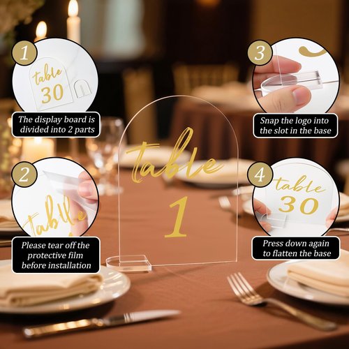 30 Pack Acrylic Wedding Table Numbers, 5.9" X 3.9" Signs, 1-30 Table Numbers for Wedding Reception, Party, Anniversary, Event, Acrylic Wedding Signs