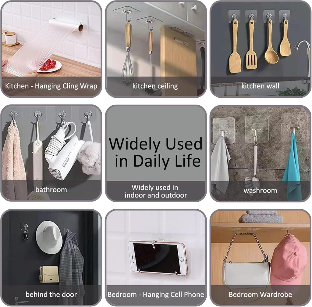 Strong Adhesive Wall Hooks by 30-Pack | Heavy Duty Self-Adhesive Towel & Coat Organizer - Transparent