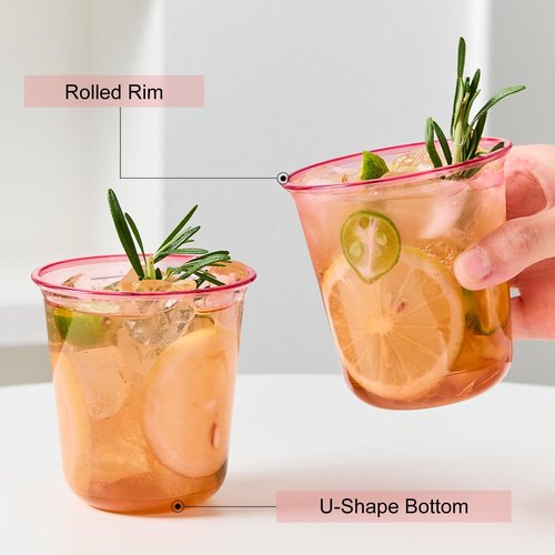 Qeirudu 50 Pcs Pink Plastic Cups, 12oz Disposable Stemless Wine Glasses Pink Cocktail Party Cups for Mother's Day, Meeting, Wedding, Birthday Party