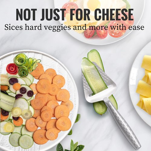 Stainless Steel Cheese Slicer – Effortless Slicing for All Cheeses – Premium Handheld Cheese Cutter – Cheese Plane for Block Cheese – Quilted Pattern Reduces Resistance, Non-Stick & Ergonomic Grip