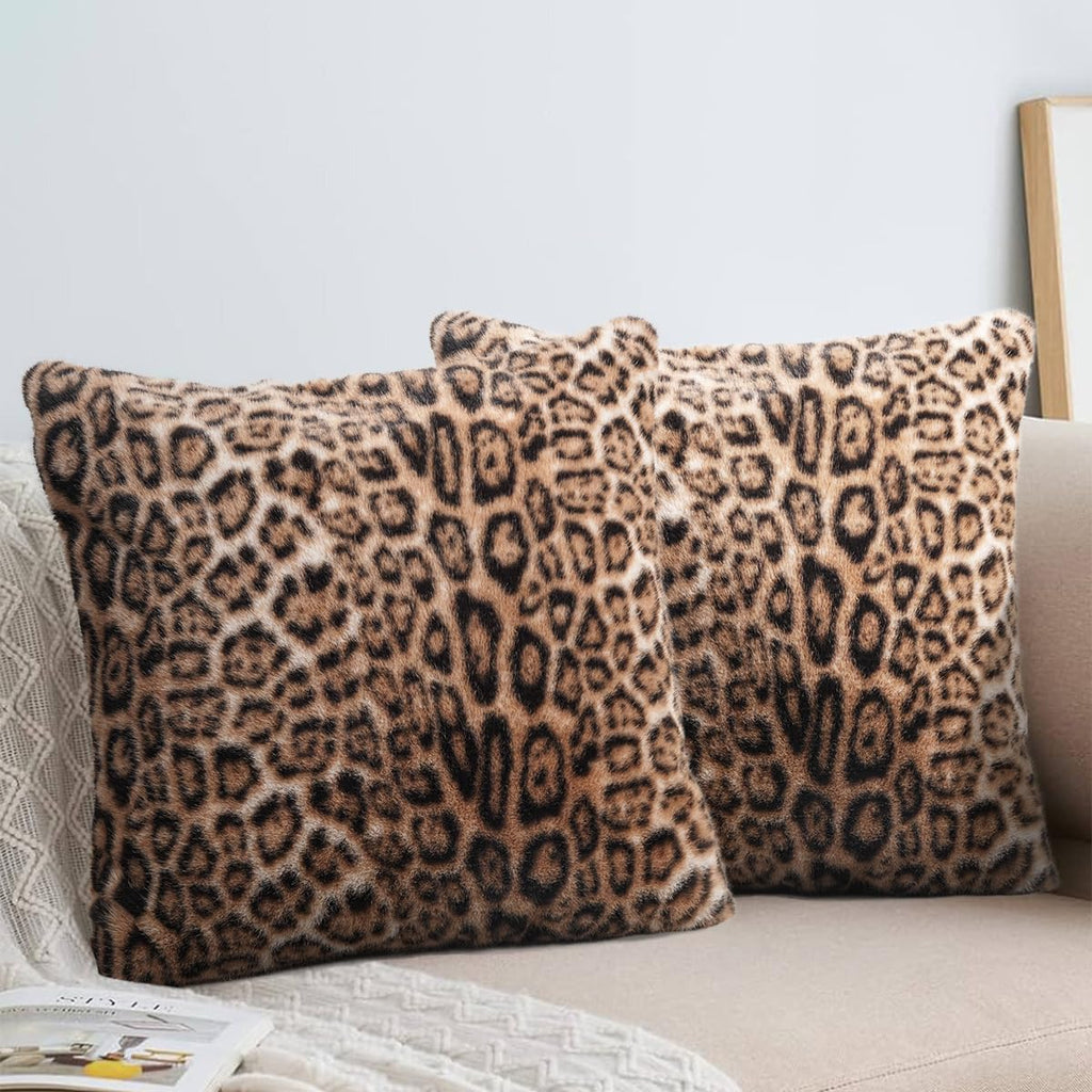 Vikodah Cheetah Pillow Covers 18 * 18in Throw Pillow Cover 2pcs Set Faux-Fur Leopard-Print Couch Pillow Covers Fluffy Soft