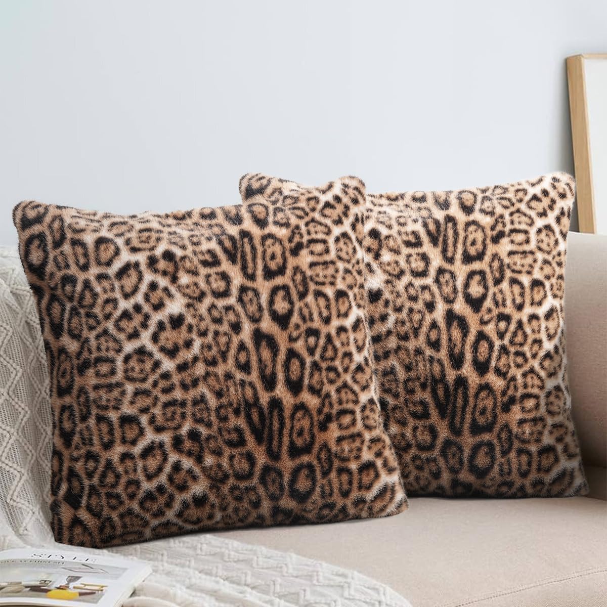 Vikodah Cheetah Pillow Covers 18 * 18in Throw Pillow Cover 2pcs Set Faux-Fur Leopard-Print Couch Pillow Covers Fluffy Soft