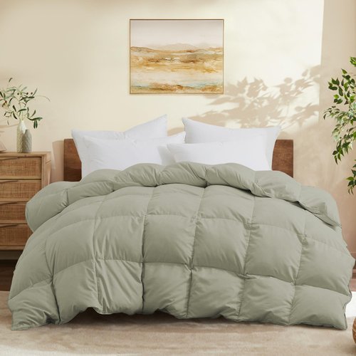 Joysoul Queen Size Down Comforter - All Season Ultra Soft Goose Down & Feather Fiber Fill, Luxury Hotel Sage Green Duvet Insert with Corner Tabs (88" X 88")
