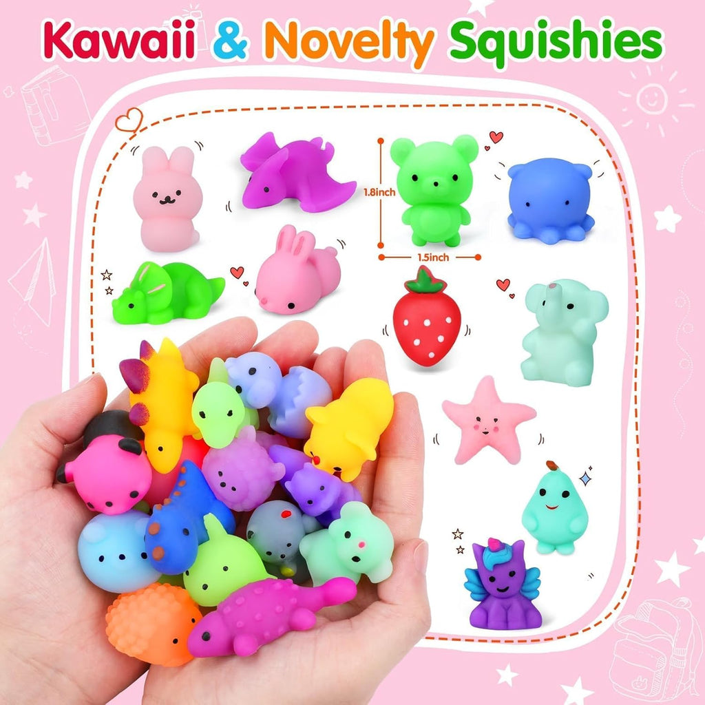 Yunaking 130PCS Kawaii Squishies - Fun Stress Relief Fidget Toys for Kids | Perfect Party Favors & Classroom Prizes