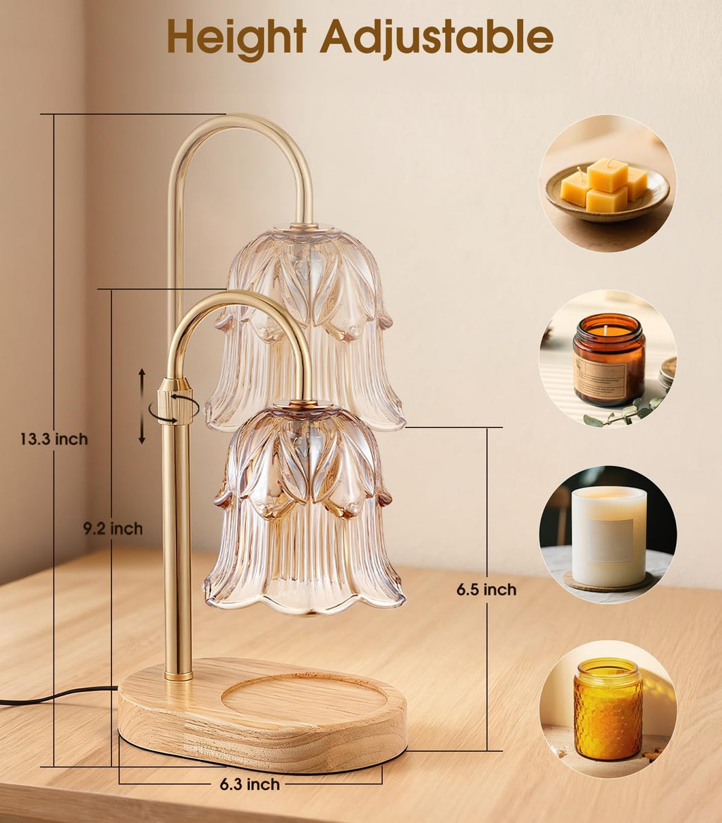 Skiennix Candle Warmer Lamp - Adjustable Timer & Height | Dimmable Vintage Base for Scented Wax Melts