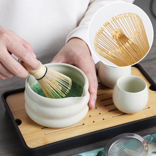 MAKOUYU 12 Pcs Matcha whisk Set,15 OZ,Japanese Matcha Set,With 2 Cups and 1 Leather Storage Bag,Complete Travel Matcha Kit Set,Perfect Matcha Kit for Matcha Tea Ceremony（Beige）