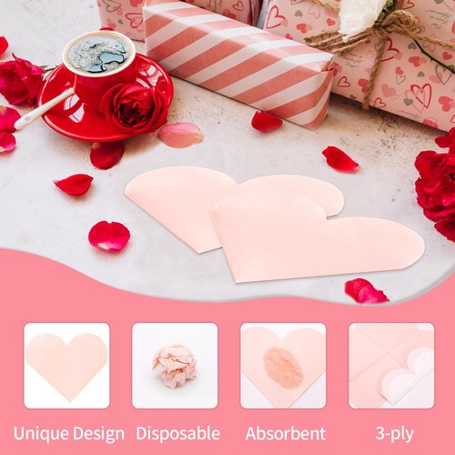Valentine's Day Party Supplies, Disposable Love Napkins Heart Shaped Napkins for Valentine's Day Engagements Wedding Anniversaries Bridal Showers Birthday Decorations, 3 Ply / 50 Count/Blush