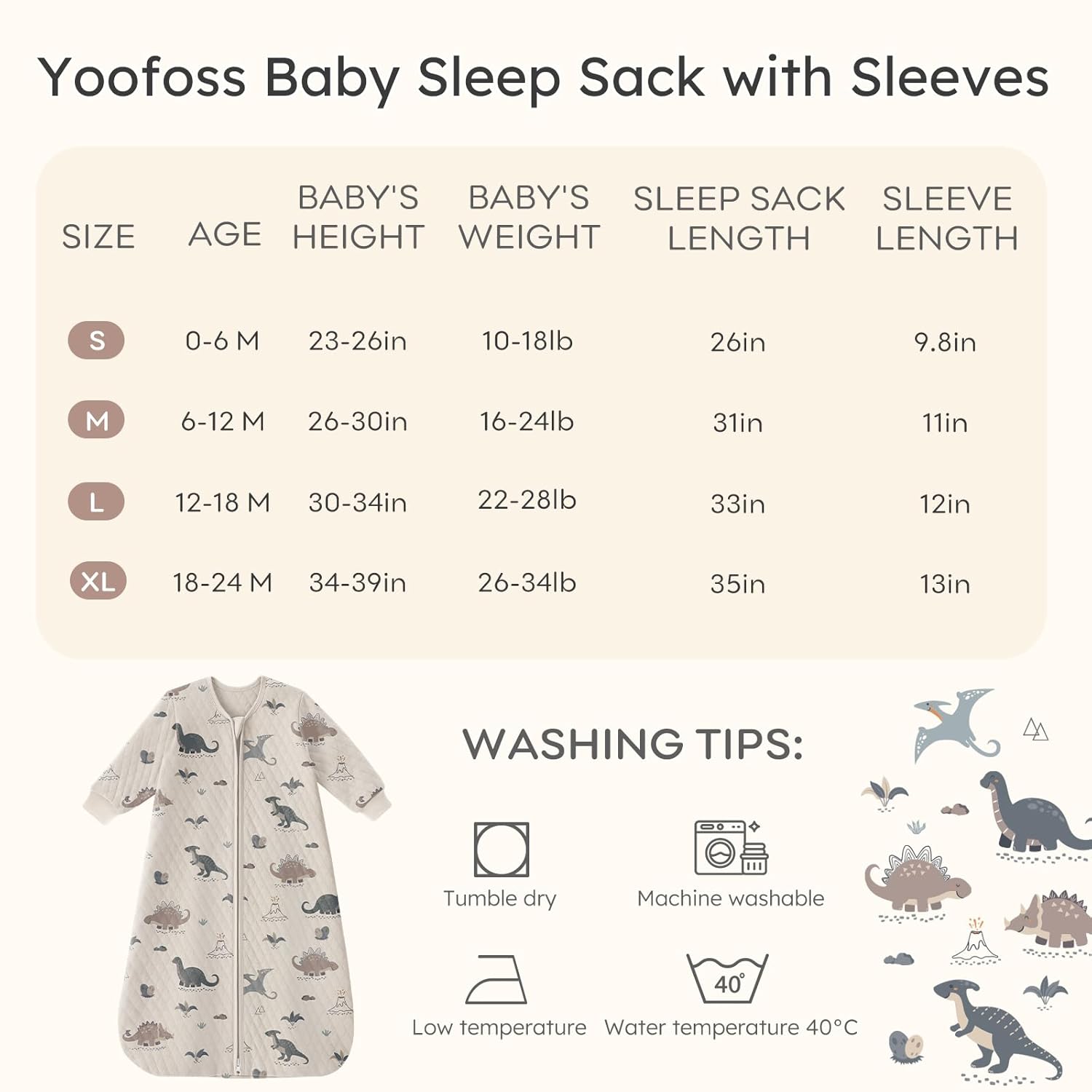 Yoofoss Baby Sleep Sack - Organic Cotton Wearable Blanket for Infants | 1.0 Tog, Long Sleeve, 6-12 Months