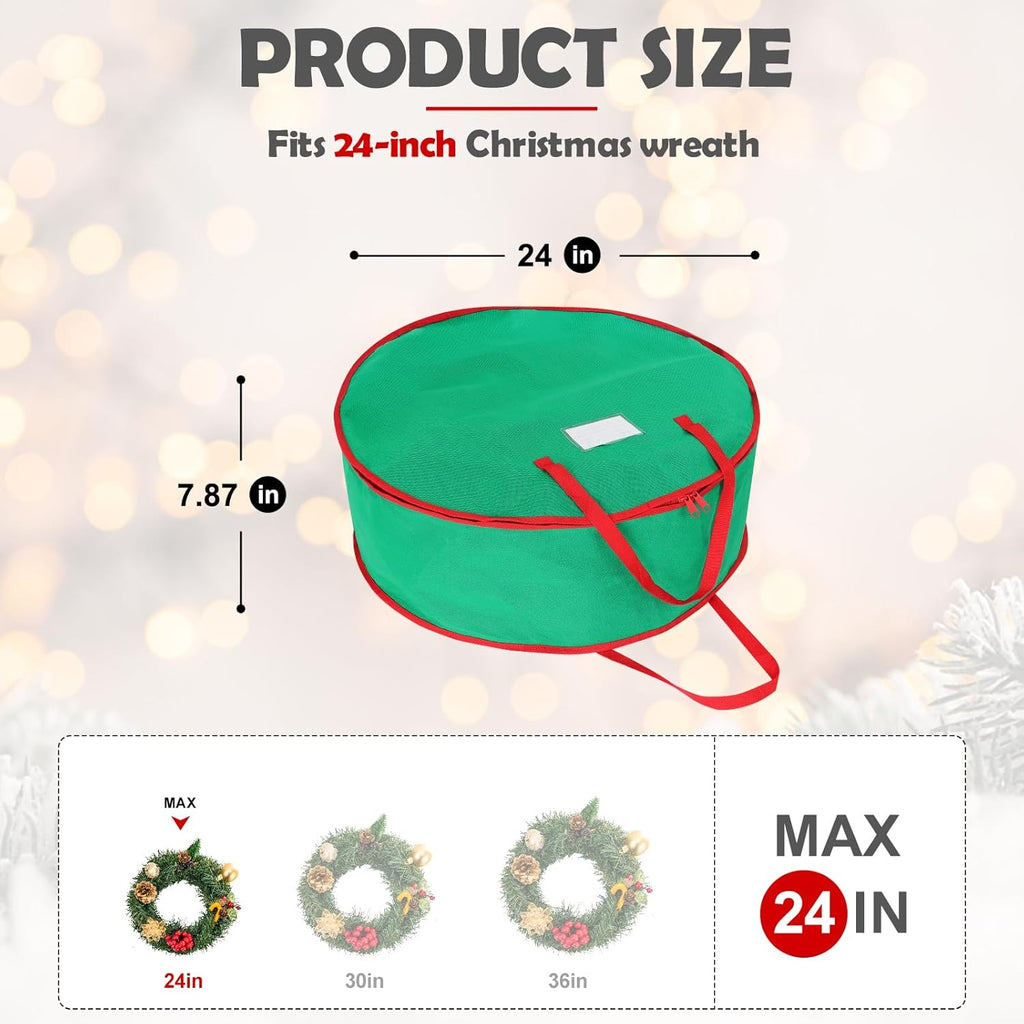 Regine Switzerland 2-Pack Christmas Wreath Storage Bags - Durable Handles & Double Zipper, 24” Green