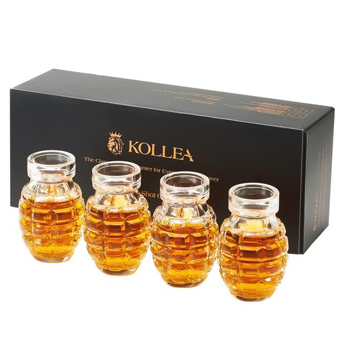 Kollea Grenade Shaped Shot Glass Set, Funny Shot Cups with Heavy Base for Whiskey, Tequila, Vodka, Liquor, 21st Birthday Gifts for Men Dad, Military Men Cave Decor, 3.7 Oz Bartender, 4 Pcs, Christmas
