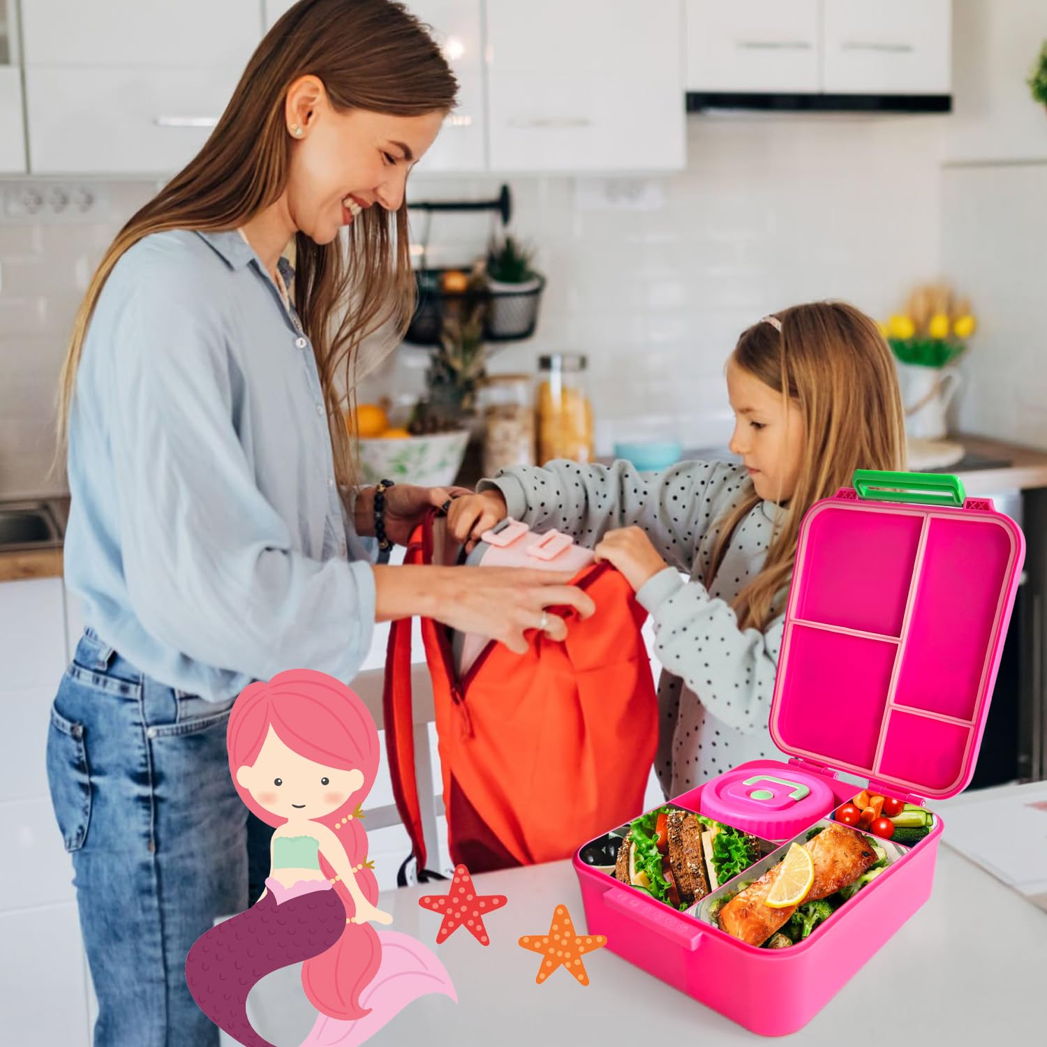 Kidz Bento Lunch Box with Soup Thermo, 4 Compartments Lunch Box Containers Leak proof, Insulated Food Jar for Travel Picnic