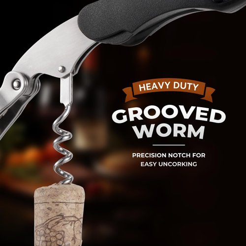 AVERZELLA Wine Key - Heavy Duty Waiter Corkscrew, Premium 420 Stainless Steel Compact Wine Opener with Double Hinged, Foil Cutter and Bottle Opener, Gifts for Servers, Sommelier, Bartenders - Black
