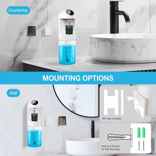 Automatic Mouthwash Dispenser for Bathroom, 20.29 Oz Dispensers with Magnetic Cups,Wall Mounted Dispenser,3 Dispensing Levels,Bathroom Accessories,House-Warming Gifts (White)