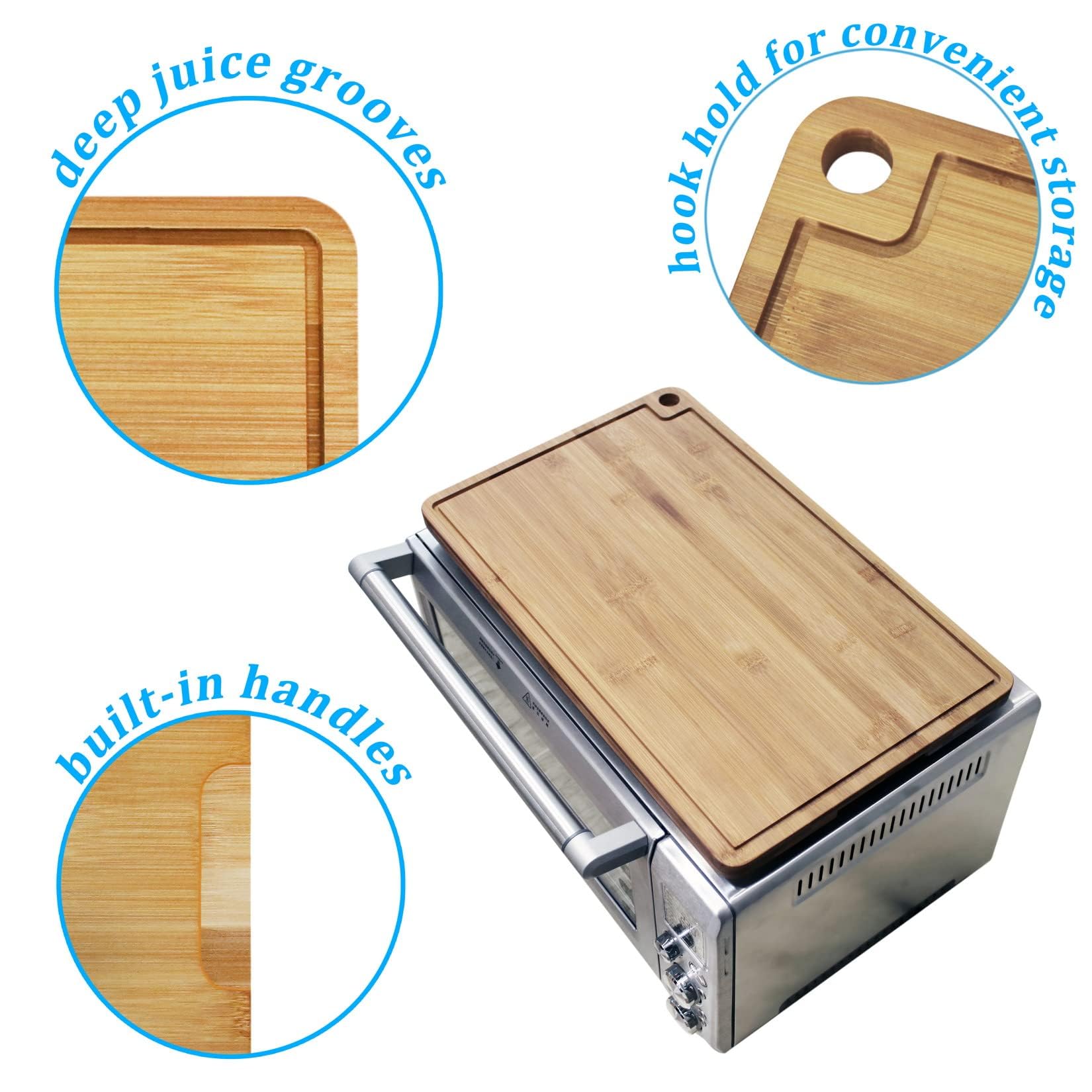 Bamboo Wood Cutting Board Compatible with Breville BOV800XL 860BSS 845BSS, Protects Smart Toaster Oven, With Heat Resistant Silicone Feet and Oven Rack Push Accessories, Creates Storage Space