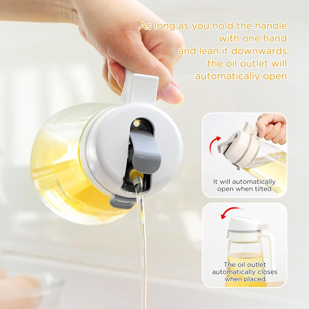 Skiennix Auto Flip Glass Olive Oil Dispenser Bottle - 22oz Clear Cruet for Kitchen Use