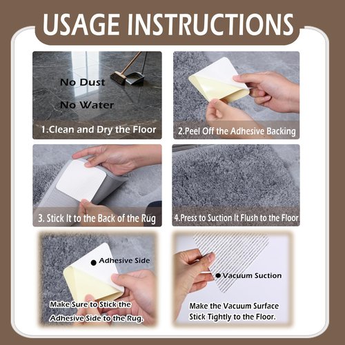 FuKuEn Rug-Gripper, Anti Slip Rug Grippers for Carpet, Upgraded Area Rug Pad Grippers Extra Sticky on Tile, Non-Slip Rug Pads Stopper for Hardwood Floor Washable Rug Tape Stickers 12x12cm 4 Pieces