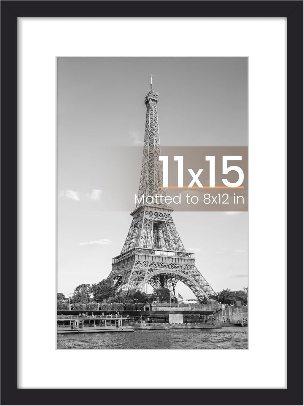 Upsimples 11x15 Picture Frame - Display 8x12 Photos with Mat or 11x15 Without - Black, 1 Pack