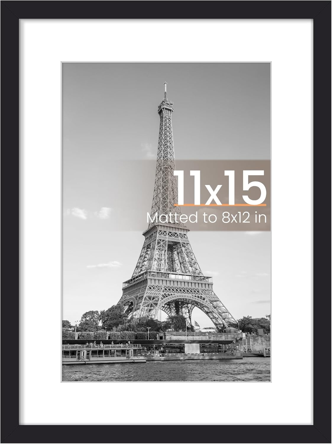 Upsimples 11x15 Picture Frame - Display 8x12 Photos with Mat or 11x15 Without - Black, 1 Pack