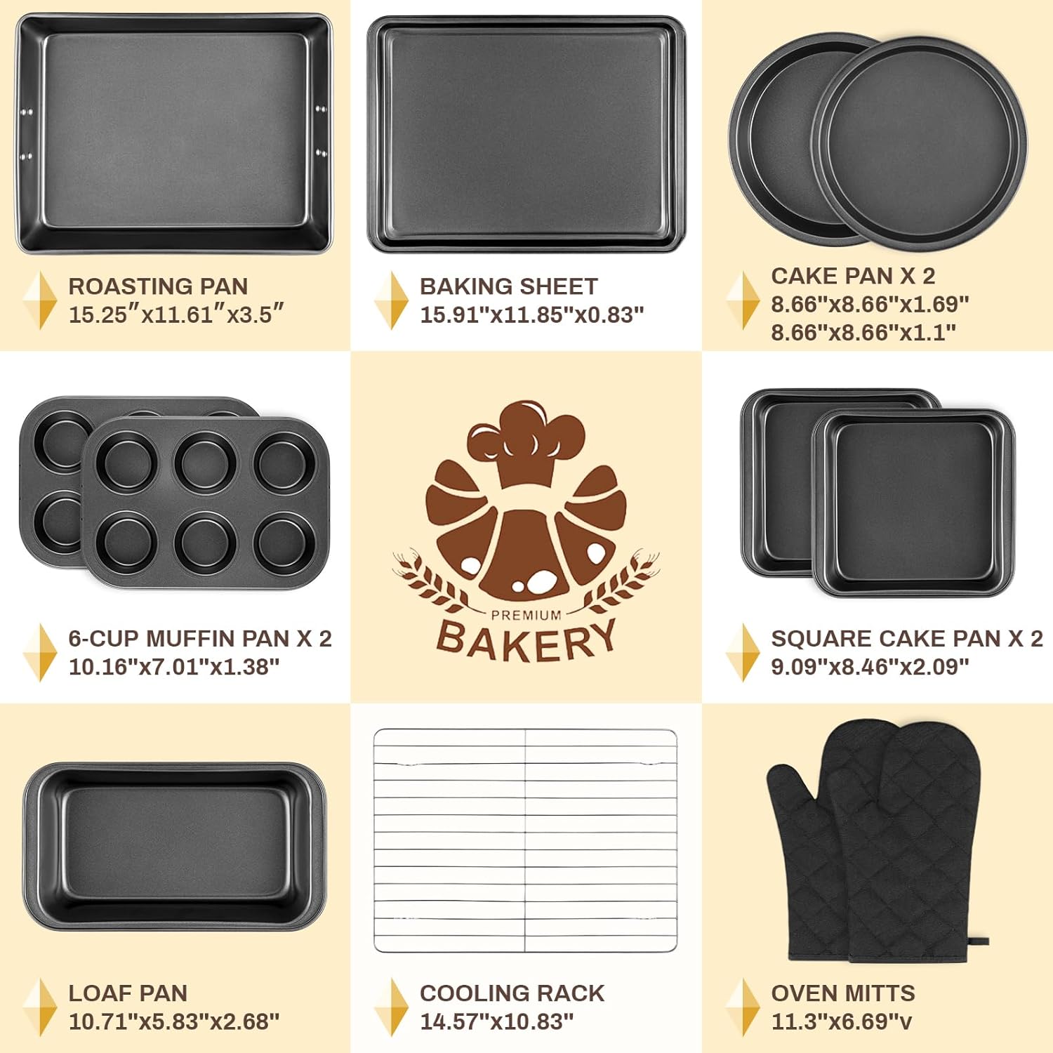 Skiennix Nonstick Bakeware Set - 12PCS Carbon Steel Baking Pans with Wider Grip & Easy Release