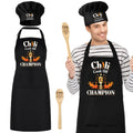 XLSXEXCL 3 Pcs Chili Cook-off Prizes, Funny Chili Cook-Off Champion Apron Adjustable Chili Cook-off Champion Hat Chef Hat and Wood Spoon, Funny Chili Cook-off Trophies Gifts for Chili Festivals