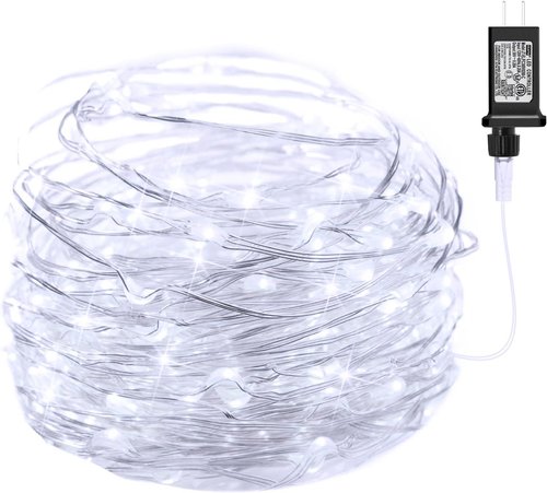 Minetom Fairy Lights - 100 LEDs 33 Ft Waterproof Starry String Lights on Silver Wire | Pure White for Parties & Weddings