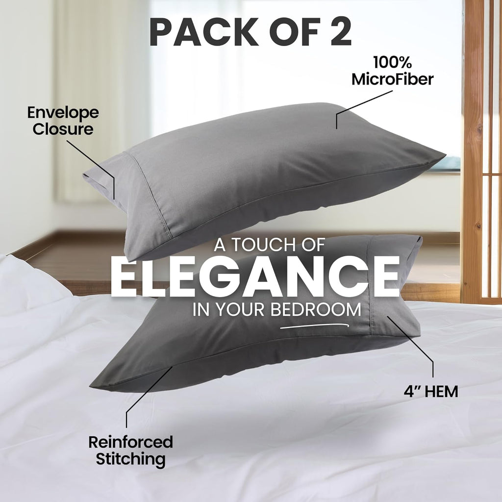 Utopia Bedding Pillow Cases - Soft Brushed Microfiber | Oeko-TEX Certified, 2-Pack, Queen Size, 20x30 Inches (Grey)