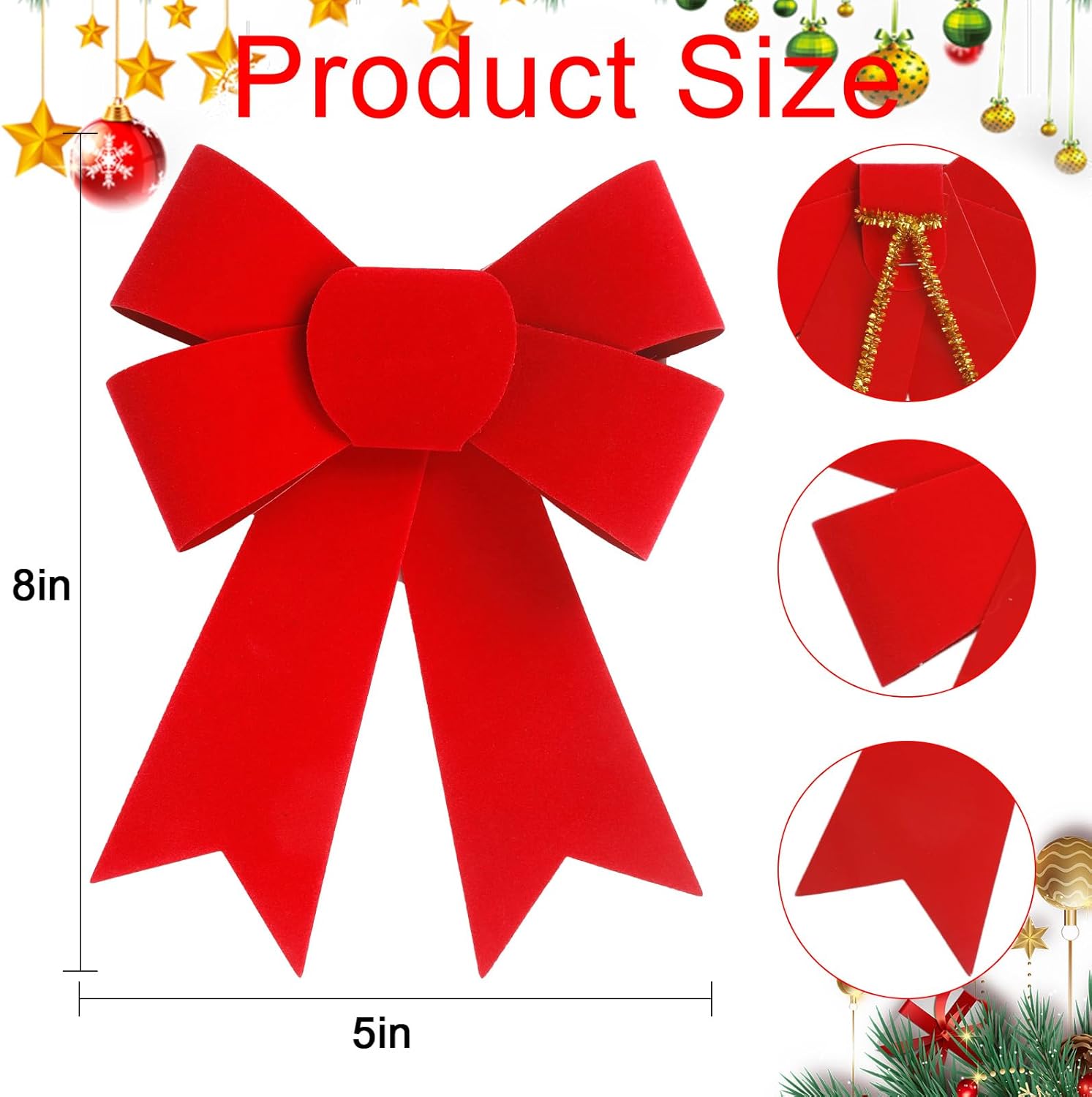 Regine Switzerland 12 PCS Red Velvet Bows - 5x8 Inches Holiday Decorations for Trees & Wreaths