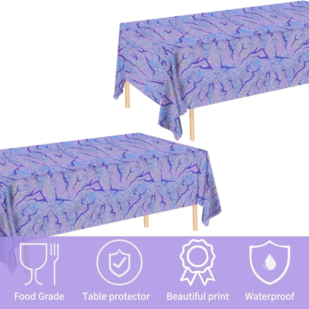 Skiennix Holographic Tablecloth - 54x108 Inch Purple Lightning Bolt | Waterproof Disposable Cover for Kpop Birthday Party