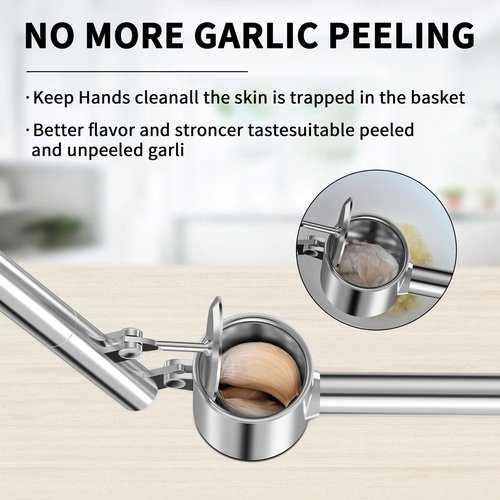 5-in-1 Stainless Steel Garlic Press Set with Jumbo Chamber & Mincer - Heavy Duty Rustproof Garlic Crusher with Ergonomic Handle, Dishwasher Safe, Easy Squeeze Design for Ginger, Nuts, Herbs