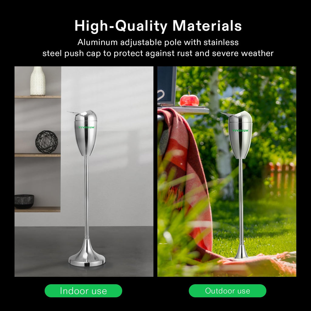 VIVOSUN Adjustable Outdoor Ashtray, Covered Ashtray for Outside Patio, Smokeless Windproof Standing Ash tray with Lid for Home, Adjustable Height from 21.5" to 35" for Indoor (Chrome)
