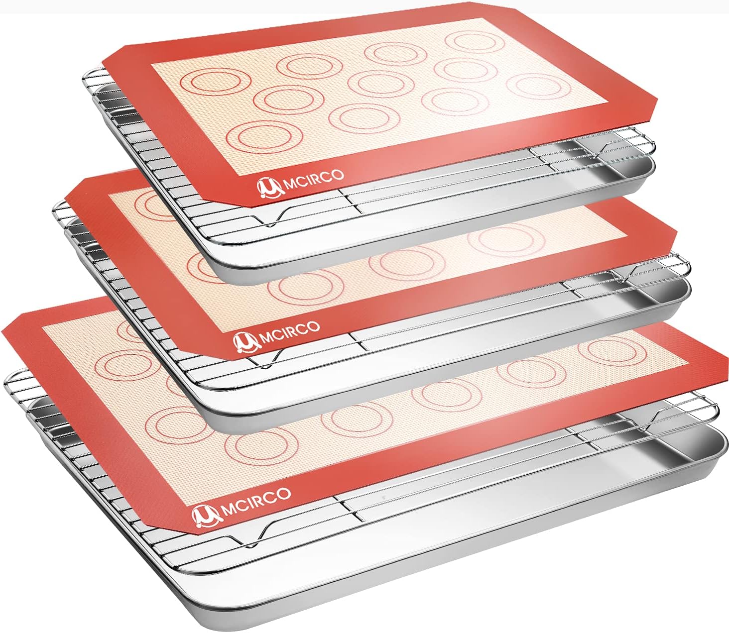 Skiennix Stainless Steel Baking Sheet Set - 3 Trays, 3 Racks & 3 Silicone Mats - Easy Clean, 10/12/16 Inch