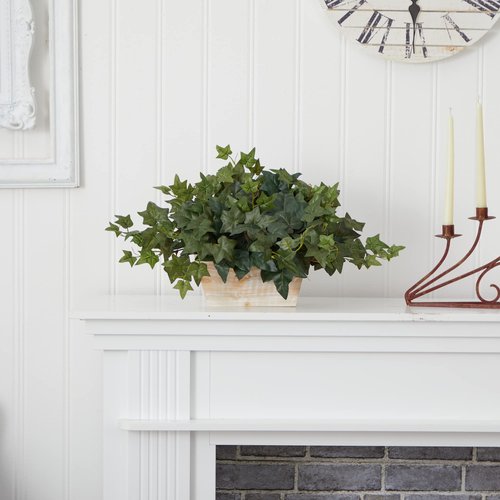 Nearly Natural Ivy with White Wash Planter Silk Plant
