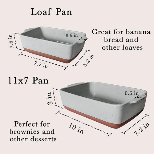 Mora Ceramic Baking Dishes Set of 2 - Versatile Porcelain Casserole & Loaf Pans | 7x11 in, Grey