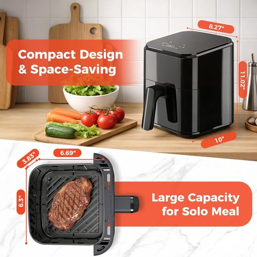 NEWBULIG Air Fryer - Compact 3 Qt Digital Air Fryer with Nonstick Plate & Dishwasher Safe Basket