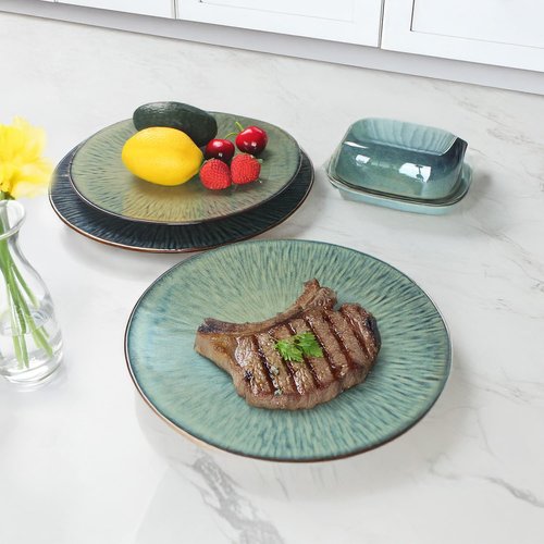 LIUYWYHCF Porcelain Plates Set Dinner Plates for Salad Dessert Ceramic Serving Plate Set of 4, Microwave and Dishwasher Safe, Chip Resistant and Scratch Resistant
