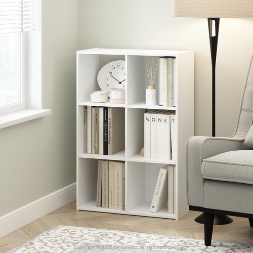 Furinno PELLI Book Shelf - 3x2 Cube Storage Organizer Cabinet | Plain White, Ideal for Living Room & Home Office