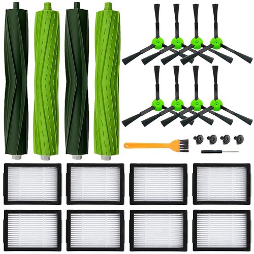 18 Pack Replacement Parts Accessories Compatible for iRobot Roomba i3 i3+ i7 i7+ i4 i6 i6+i8 i8+/Plus E5 E6 E7 J7 i5+j5+ I,E &J Series Vacuum Cleaner 2 Set of Roller Brush & 8 Filters & 8 Side Brushes