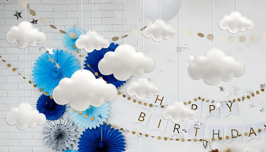 Skiennix 3D Cloud Decorations - Hanging White Felt Clouds for Nursery & Party Decor | 10-Piece Set