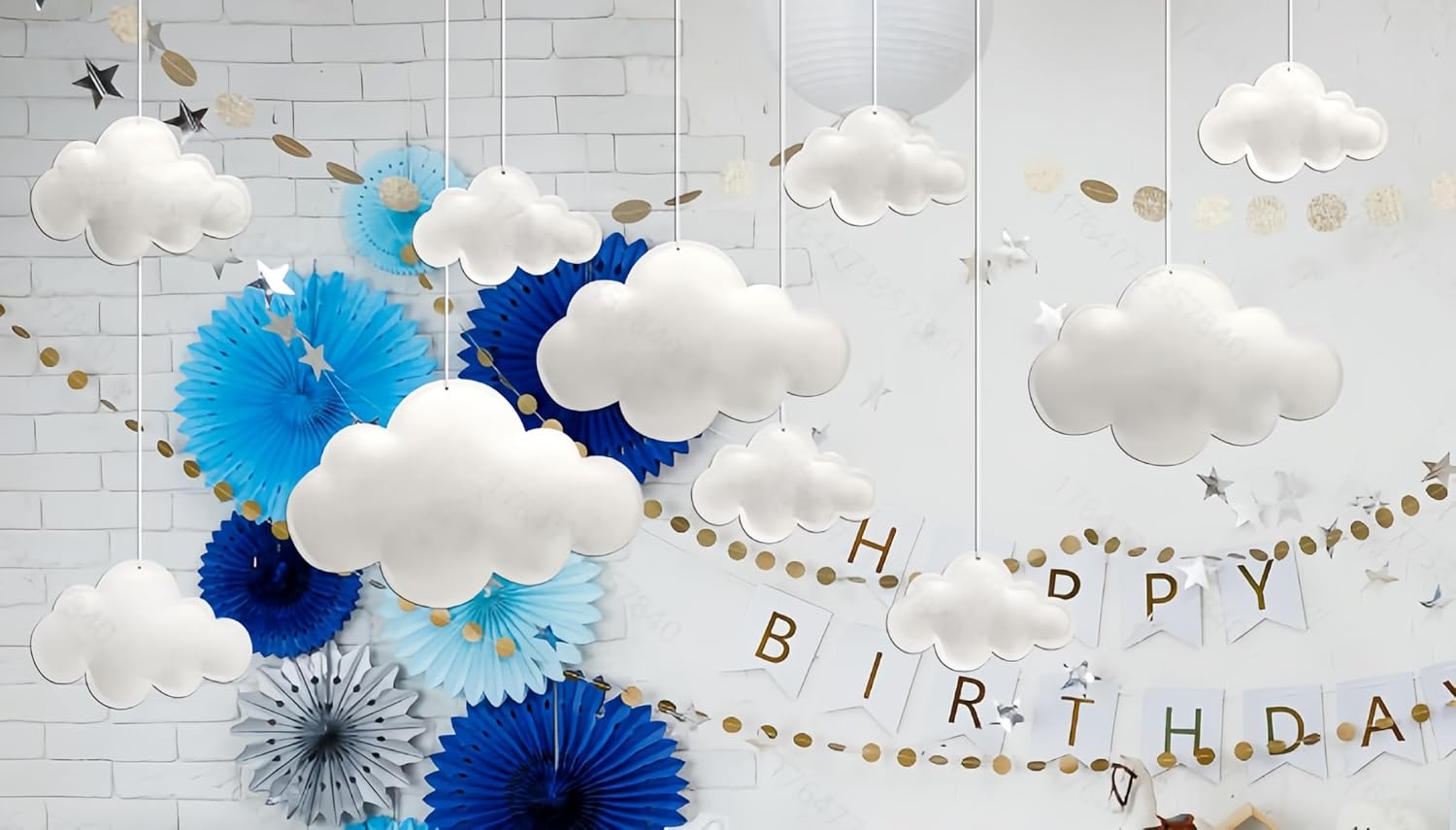 Skiennix 3D Cloud Decorations - Hanging White Felt Clouds for Nursery & Party Decor | 10-Piece Set