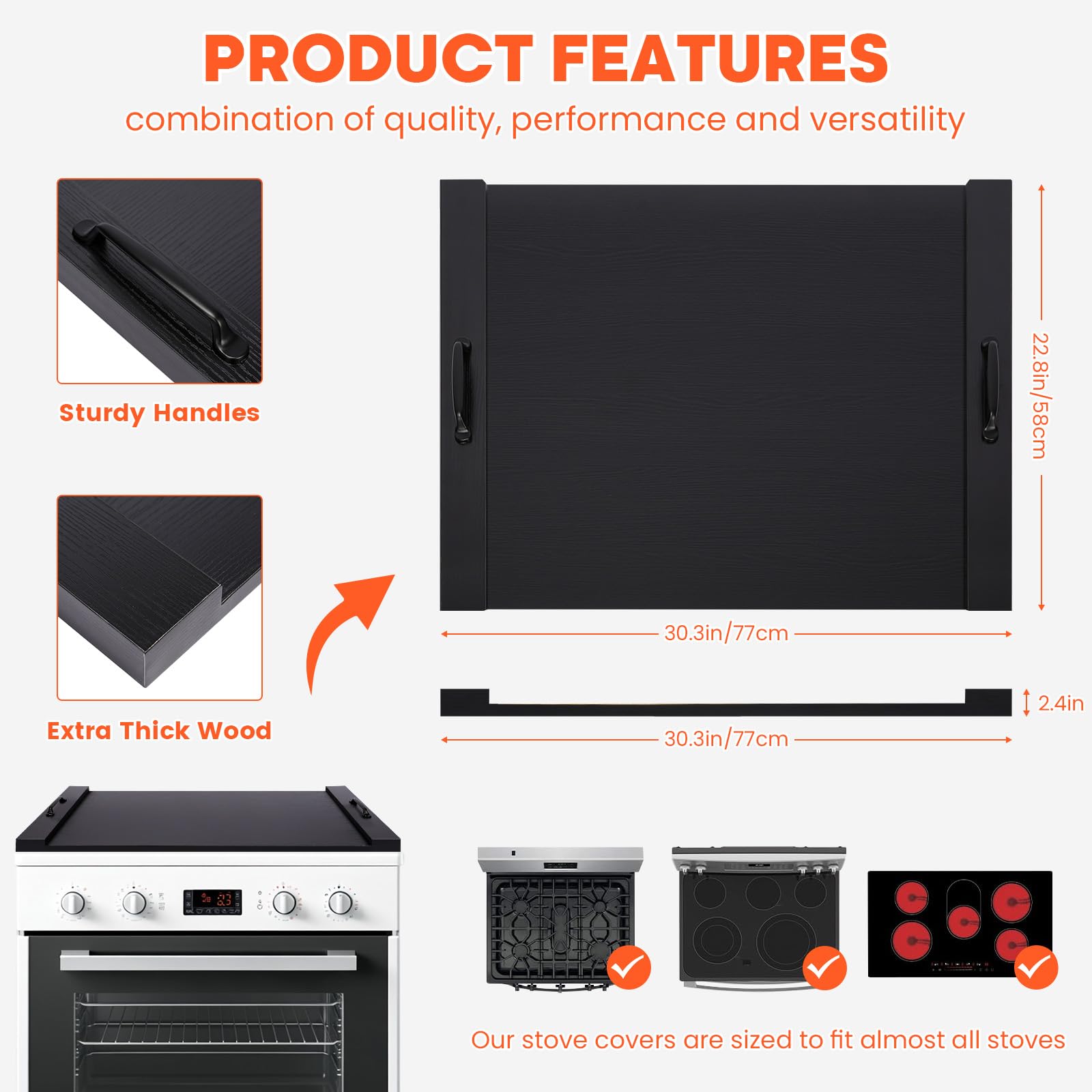 Noodle Board Stove Cover Cutting Board with Handle - Acacia Wood Stove Top Covers Board for Electric/Gas Stove Top, Multiuse Gas Stove Cover Board for Serving Chopping Decorating