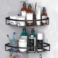 Skiennix Corner Shower Caddy - 2 Pack Adhesive Organizer Shelf | Rustproof Wall-Mounted Storage Rack (Black)
