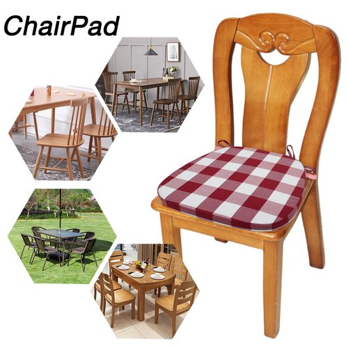 KGPLOME Plaid Chair Cushions with Ties for Dining Chairs - Memory Foam Non Slip Kitchen Chair Pad and Seat Cushion with Machine Washable Cover [16.5 x 16.2 Inches] - (Red White,4)