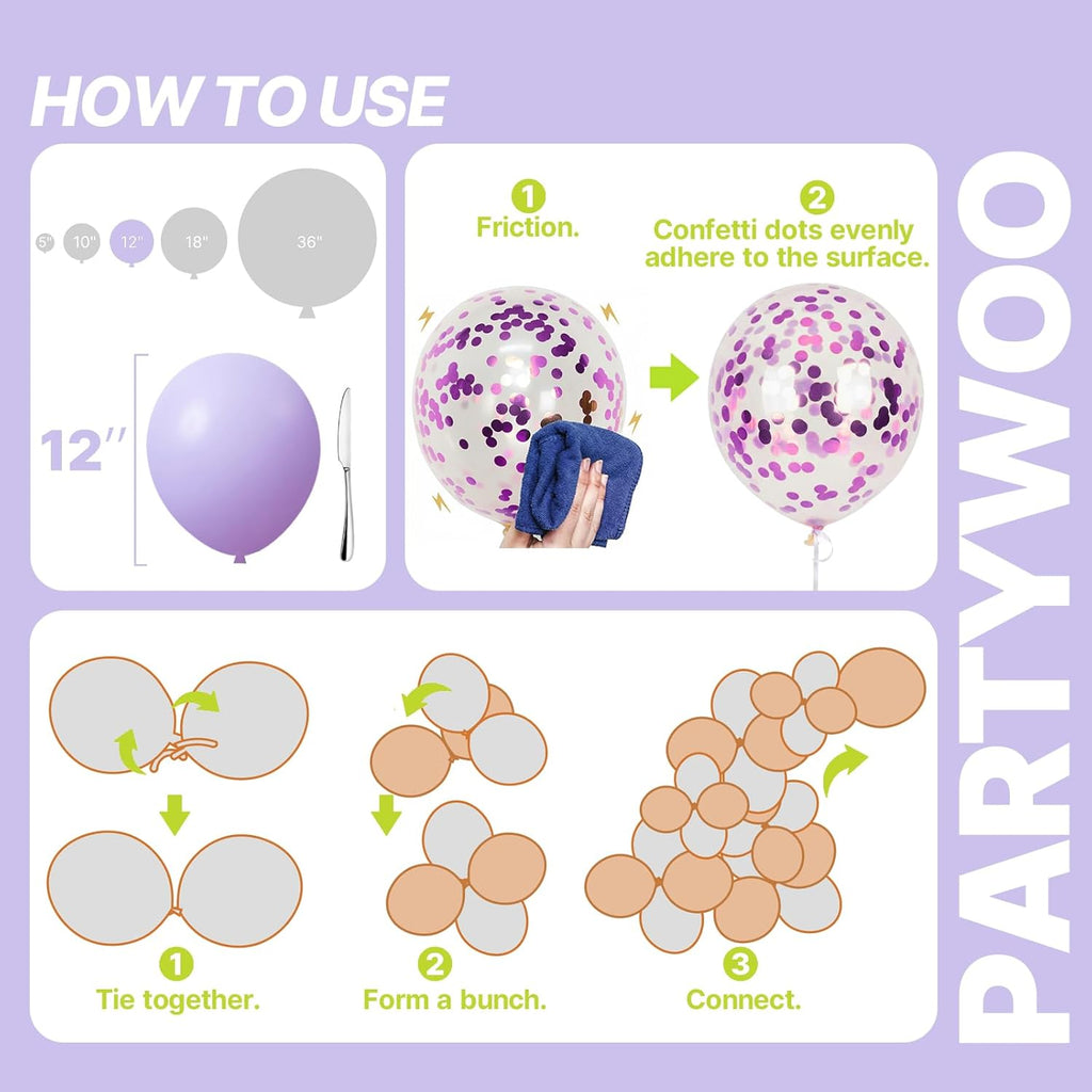 PartyWoo 66pcs Pink & Purple Balloons - 12 Inch Pastel Metallic & Confetti for Baby Shower & Birthday Decor