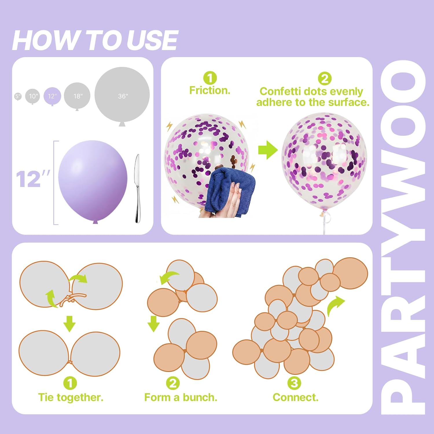 PartyWoo 66pcs Pink & Purple Balloons - 12 Inch Pastel Metallic & Confetti for Baby Shower & Birthday Decor
